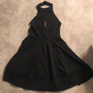 Keyhole black skater dress with open back